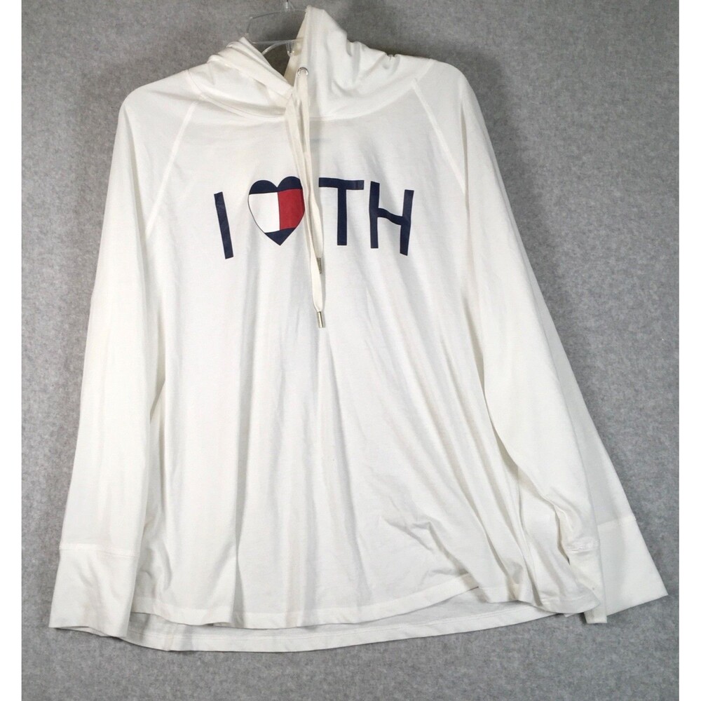TOMMY HILFIGER Sport Womens Long Sleeve Pullover Hoodie Size 2XL White Logo